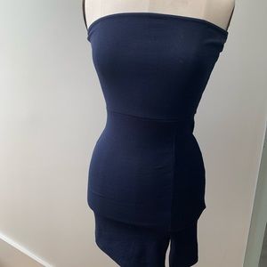 PrettyLittleThing Navy Strapless Bodycon Dress